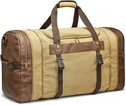 [S-ZONE] 65L Canvas Duffle Bag Travel Overnight Carry on Weekender Duffel with Shoes Compartment for Men Women