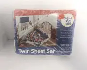 BED STUFF FOR KIDS Twin Sheet Set Pillowcase Sports Center Flat Fitted Vintage