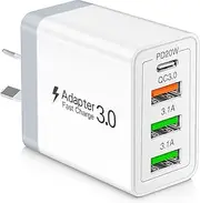 USB Charger, Total 35W USB C Charger PD 3.0+QC 3.0 USB Fast Charger AU Plug, 4 Port Multi Wall Charger Compatible with Samsung Galaxy S22,S21,Note 10 9,S10, iPhone 12 13 14 15 Pro Max XR 8 White