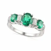 Oval Lab-Created Emerald and Diamond Accent Ring in Sterling Silver