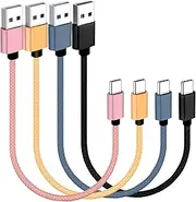 Short USB C Cable [4-Pack 20cm], SUMPK 3A Fast Charging USB 2.0 Data Transfer to Type C Phone Charger Cord Nylon Braided Compatible with Charging Station