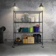 Modular Wire Storage 1500 x 350 x 1800mm Steel Shelving in Black with Wheels