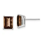 14k White Gold 8x6mm Octagon Checker-Cut Smok Yellow Gold Quartz Earrings