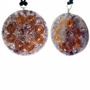 Amethyst Heart Copper Coil Orgonite Pendant Gemstone Disc Reiki Energy Necklace