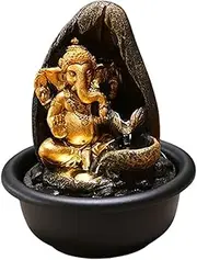 XLWLLNJ Tabletop Waterfall Fountain for Home Office Decor, Hindu Ganesha Statue