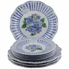 Shabby Chic Floral Hydrangea Flowers Dinner Salad Plates Melamine Set Blue White