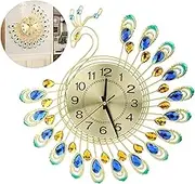 Modern 3D Peacock Shape Wall Clock, Large Iron Non Ticking Silent Clock for Living Room, Bedroom, Home Wall Art Decoration