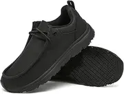 [Ulogu] Non Slip Waterproof Shoes for Men Women丨Oil Resistant Slip On Work Loafers, Black3, 15 Women/13 Men