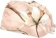 [WOSHJIUK] Working Hat 2 Pack Scrub Caps for Women,Pink Flower Blossom,Tie Back Cap Adjustable Scrub Hat