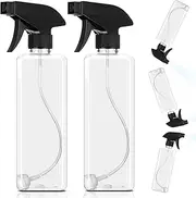 Honeydak 2 Pcs 360° Plastic Spray Bottles 16 oz Upside Down Square Spray Bottle for with Adjustable Nozzle for Plants Cleaning Solutions Durable Nozzle W/fine Mist and Stream Setting (Clear)