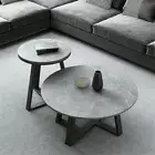 Exclusive Design 2PCS Nesting Marble Coffee Table Round Side Table w/ Metal Base