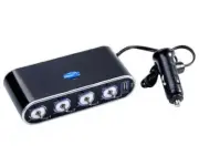Car Cigarette Lighter Socket Splitter DC 12V/24V + USB + LED Light Switch 4 Way