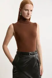 Cashmere Wool Blend Sleeveless Turtleneck Knit Top