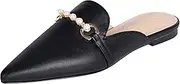 [GUIHTAO] Mules for Women Flats Comfortable Loafers Pointed Toe Slip On Pearl Shoes for Women