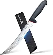 DELFINA Curved Breaking Knife 10 inch W/Sheath & SoftGrip Handle, Butcher Breaking Knife For Meat Cutting, High Carbon Japanese Steel