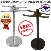 HEAVY DUTY BARBER STAINLESS STEEL RAZORS & SHAVING SAFETY RAZOR BRUSH STAND