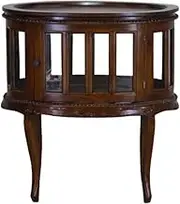 Home Bar Vintage Mahogany Oval Tea Serving Cabinet – Home Bar Glass Display Case with Decorative Carved Details