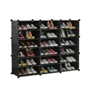 Black DIY Cube Shoe Cabinet Rack Storage Stackable Organiser 3 Column 6 Row