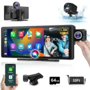 【Lens Flip】 10.26''Wireless CarPlay Screen for Car 2.5K Dash Cam with Backup ...