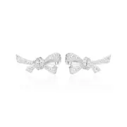 Sterling Silver Round Cut White Cubic Zirconia Bow Stud Earrings