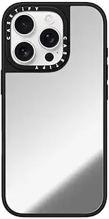 CASETiFY Mirror Case iPhone 16 Pro [Reflective / 4.9 ft. 1X Military Grade Drop Protection/Compatible with Magsafe] - Silver On Black