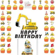 25 PCS Construction Digger Cake Topper Set - for Happy Birthday Party Supplies Boys Birthday Party Decorations