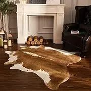 BENRON Large Cowhide Rug Accent Western Rug Stylish Cow Rug 5.3x6.2ft Rugs for Living Room Bedroom Area Rug Cute Animal Rug Premium Cow Print Rug Man Cave Faux Leather Carpets, Khaki Brown