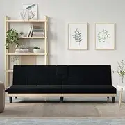 Convertible Folding Sofa Bed, Black Fabric Lounge Sleeper with Adjustable Backrest and USB Charging Ports for Living Room, Dorm, and Guest Use
