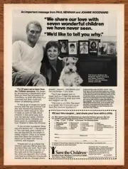 1986 Save The Children Vintage Print Ad/Poster Retro 80s Paul Newman Art Décor