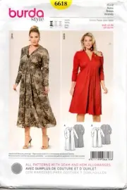 Burda Style Sewing Pattern 6618 Misses Jersey V-Neck Dress Size 20-34