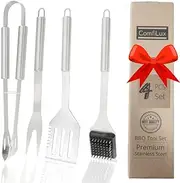 Stainless Steel BBQ Grill Tool Set - BBQ Accessories & Grill Tools, Durable Stainless-Steel Utensils, Spatula, Tongs, Cleaning Brush & More, Grilling Gift for Men, Dad Outdoor Gifts
