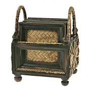 Stylish Hand Carved Square Rain Tree Wood and Rattan 6 Piece Coaster Set