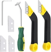 Glarks 7Pcs Grout Remover Tool Kit, Including 2Pcs Tile Grout Hand Saw with 3Pcs Extra Blades Replacement and a 4-in-1 Carbide Head Caulking Removal Tool for Tile Joints/Seams/Corner Cleaning Tool
