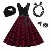 Women's A-Line Rockabilly Dress Polka Dots Swing Dress Flare Dress with Accessories Set 1950s 60s Retro Vintage with Headband Scarf Earrings For Vintage Swing