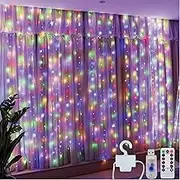 Clearhill 3 * 3Curtain String Lights, 300LED，Colorful，8 Modes Fairy Hanging Lights with Remote & Timer, USB Operated, Waterproof for Indoor/Outdoor Decorations - Bedroom, Wedding, Party