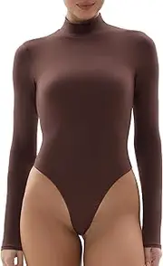 [SHAPERX] Mock Turtle Neck Bodysuit for Women Fit Everybody Long Sleeve Body Suits Tops