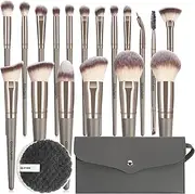 18 Pcs Makeup Brushes with Gift Pouch, Professional Makeup Brush Set Foundation Brushes Powder Concealers Eyeshadow Blush Blending Brushes Kit(Champagne)