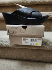 B.O.C. by Born Audrey Leather Wedges "Black" Size 8 NIB!