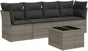 vidaxl - Garden Sofa Modular Set with Cushions/5 Piece Grey Poly Rattan, Outdoor Lounge Furniture for Patio, Terrace, Backyard - Weather and UV Resistant - 234x62x69cm