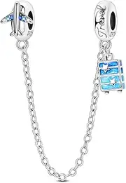 [LNQOBU] 925 Sterling Silver Bracelet Safety Chain Charm Heart Silicone Stopper Clasp Clip Bead Charm Compatibility Pandora Bracelets