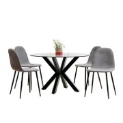 Rylee 120cm Black Round Table w/ 4 Halsa Chairs Dining Set