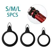 Elastic Fishing Rod Hook Rubber Rings Metal Holders Hanging Black Circle Silver
