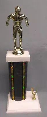 male SWIMMING trophy wide black column weighted base eagle side trim