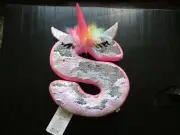 Justice Letter "S" Reversible Sequins Unicorn Plush Stuffed Pink Pillow ~ NWT