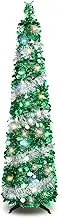 5FT Pop Up Christmas Tree with 90 LED Lights, Collapsible Artificial Pencil Christmas Tree, Tinsel Skinny Christmas Trees for Home Apartment Porch Indoor Outdoor Holiday Decorations