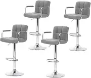 [Artiss] 4X Bar Stools Kitchen Counter Stool Gas Lift Linen w/Armrest Grey