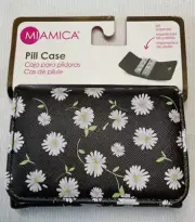 MIAMICA PILL CASE BLACK DAISIES WITH 8 SECTION PILL ORGANIZER NIP