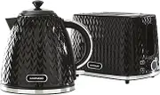Daewoo Argyle SDA1829 1.7 Litre 3kw Jug Kettle and 2 Slice Toaster All In One Kitchen Matching Set Concealed Heating Element Easy Clean Black
