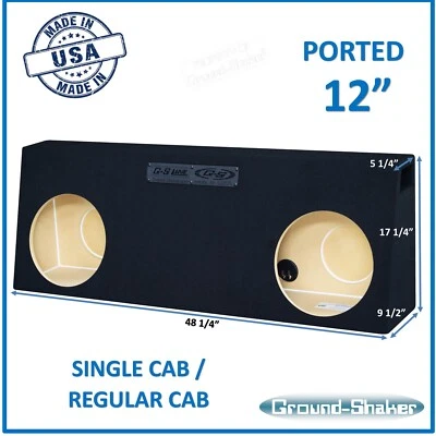 Single Cab/ Regular Cab 12" Dual Truck Ported Sub Box Vented Subwoofer Enclosure