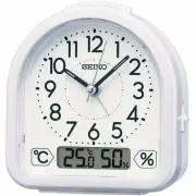 NEW Seiko Evie Analog & Digital Temp Hygro Alarm Clock, White, 12cm